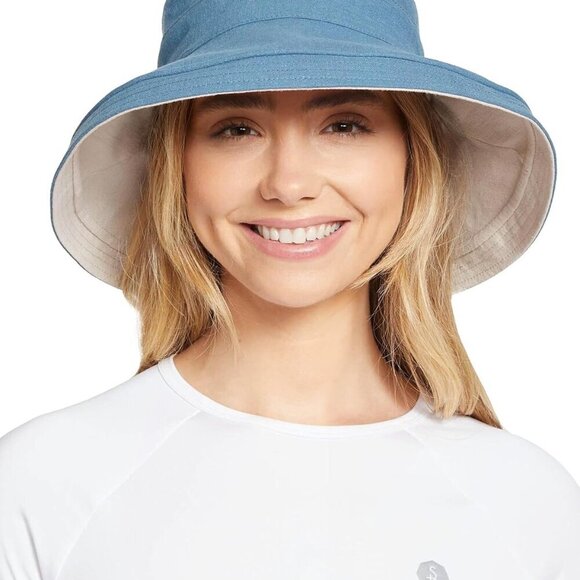 Sun Hat UPF50+ Cotton Linen Reversible Travel Wide Brim Women's UV Protection